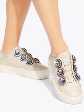 NIB Kurt Geiger Laney  Octavia Bone Lace Up Sneakers with Pastel Gems RARE 9.5